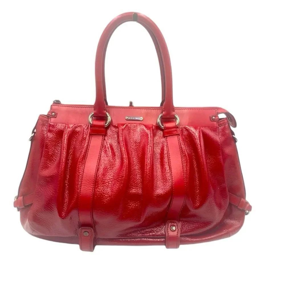 Auth Celine Red Wine Patent Leather Pleated Large Tote. Mint Preloved Condition.